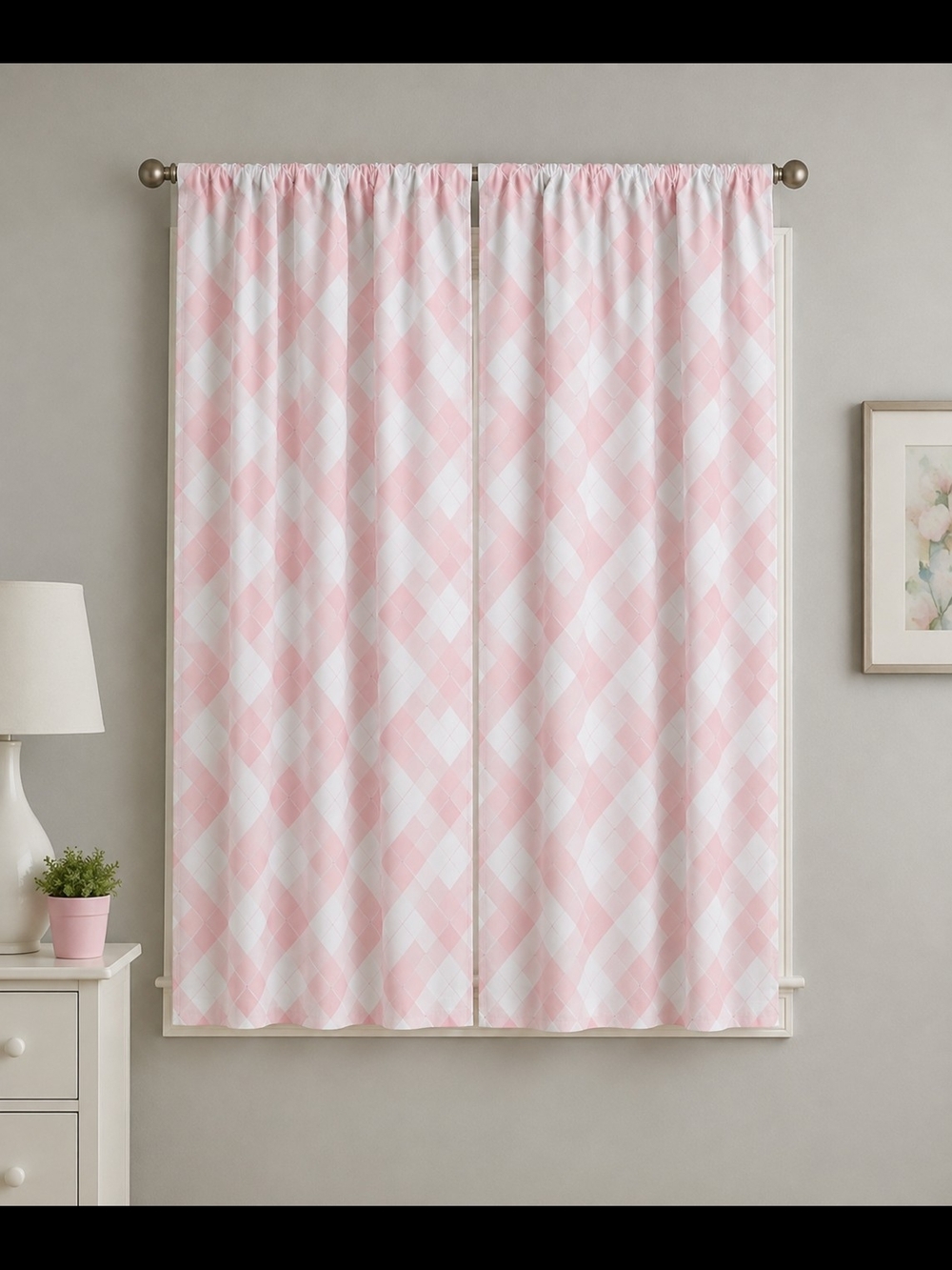 Pink Plaid Window Curtains - Home Accents